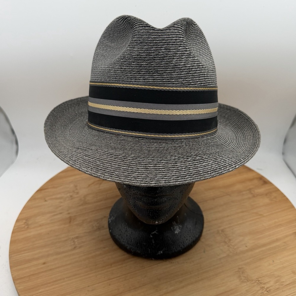 Knox New York  Straw Fedora Raleighs  Size 7 1/8 Gray Black Grandpa Old Money